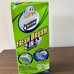 Scrubbing Bubbles Fresh Brush Starter Kit 2-In-1‎ with 19" Handle & 6 Pads New